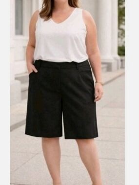 Lane Bryant Size 20 Wide Leg Dress Shorts Black 18” Inseam Plus Size Career Chic